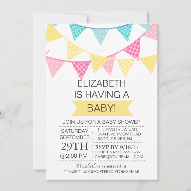 Invitación Baby Shower neutro en el género amarillo de la bur (Anverso)