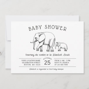 Invitación Baby Shower neutro en el género de los elefantes m