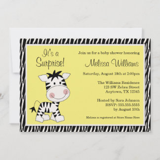 Invitación Baby Shower neutro en género de cebra amarillo oca
