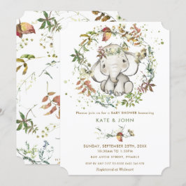 Invitación Baby Shower neutro en género de elefante ruso de o
