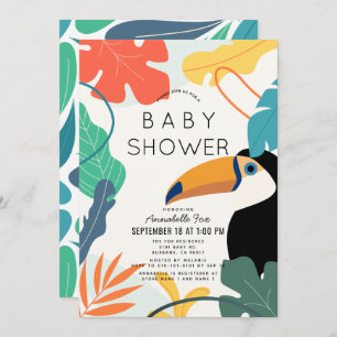 Invitación Baby Shower neutro en género de hoja tropical táct