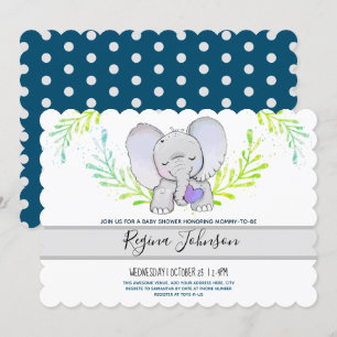 Invitación Baby Shower neutro en género elefante