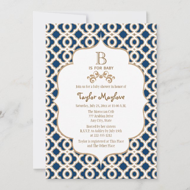 Invitación Baby Shower neutro en género marroquí con la Marin (Anverso)