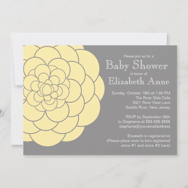 Invitación Baby Shower neutro floral amarillo Dahlia Bloom (Anverso)