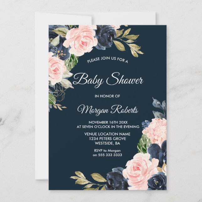 Invitación Baby Shower neutro floral de la Marina Botánica y  (Anverso)