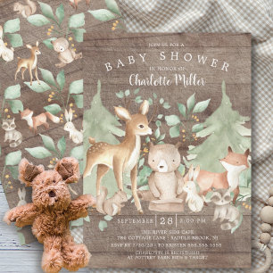 Invitación Baby Shower neutro para animales de bosque rústico