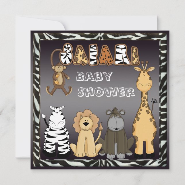 Invitación Baby Shower neutro para animales salvajes (Anverso)