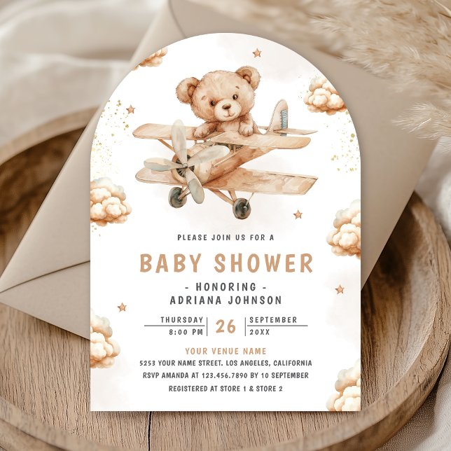 Invitación Baby Shower neutro para el arco del avión de Teddy (Subido por el creador)