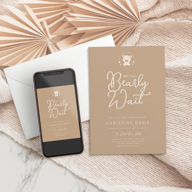 Invitación Baby Shower neutro para oso beige moderno minimali (Subido por el creador)