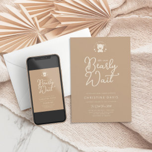 Invitación Baby Shower neutro para oso beige moderno minimali