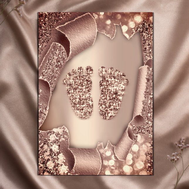 Invitación Baby Shower New Chica Boy Feet Glam Rosa Gold 3D (Subido por el creador)