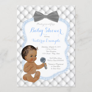 Invitación Baby Shower, niño étnico de Blue Grey Bow