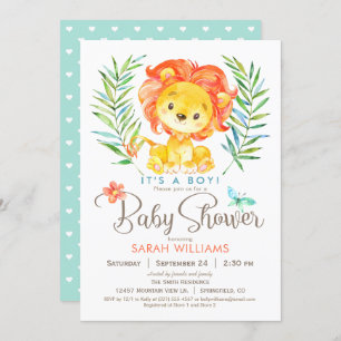 Invitación Baby Shower, niño o Chica de león en la selva