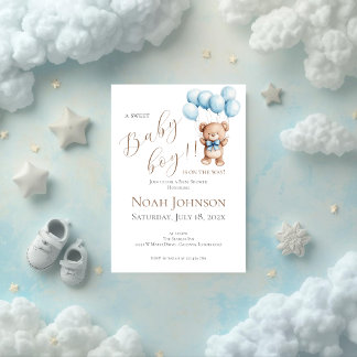 invitación baby shower niño oso azul