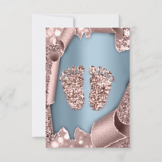 Invitación Baby Shower Nuevo Chica de pies de niño Glam Rosa  (Reverso)