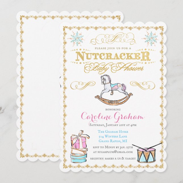 Invitación Baby Shower nutcracker Holiday Winter (Anverso / Reverso)