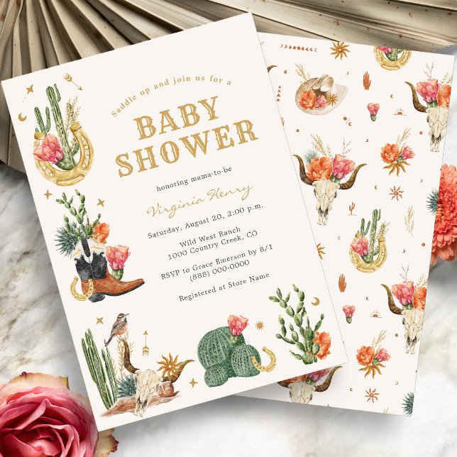 Invitación Baby Shower occidental (Boho Western Watercolor Cowboy Baby Shower Invitation by Painted Paperie
)