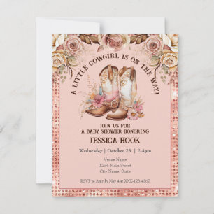 Invitación Baby Shower Occidental Boho Pink Floral Cowgirl