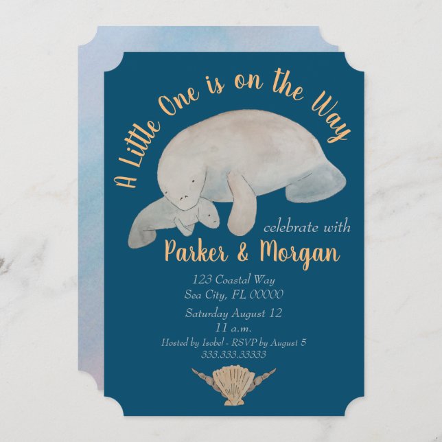 Invitación Baby Shower Ocean Animal Manatee (Anverso / Reverso)