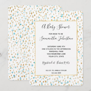Invitación Baby Shower Ocean Blue Gold Confetti Dots