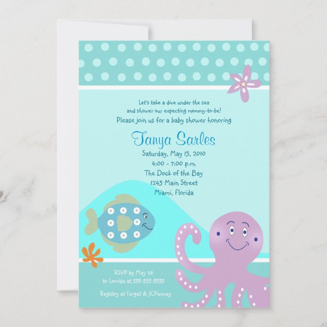 Invitación Baby Shower Octopus & Fish Ocean 5x7 (Anverso)