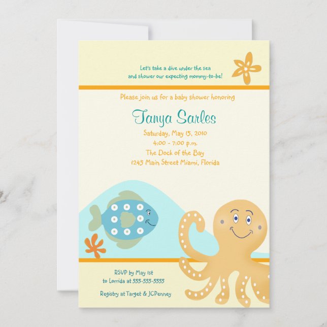 Invitación Baby Shower Octopus & Fish Ocean 5x7 (Anverso)