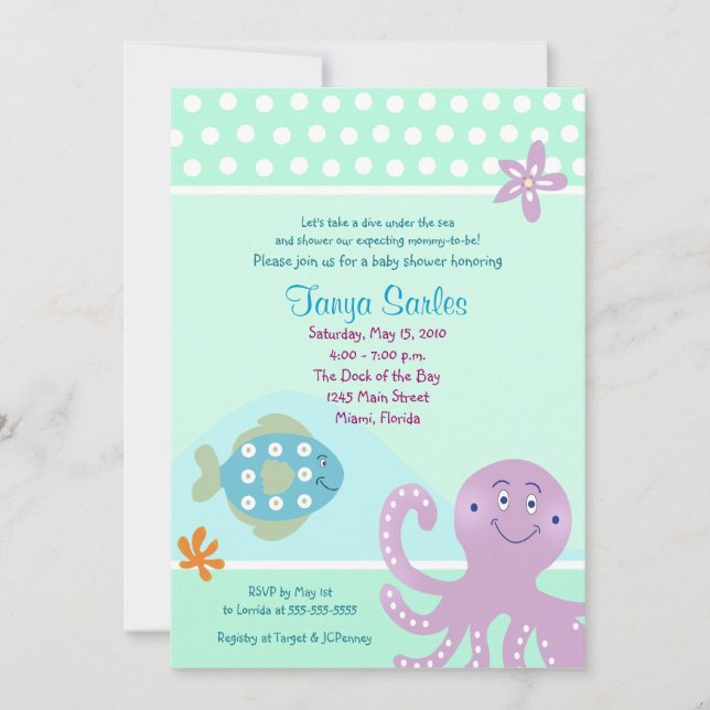 Invitación Baby Shower Octopus Sealife Ocean 5x7 (Anverso)