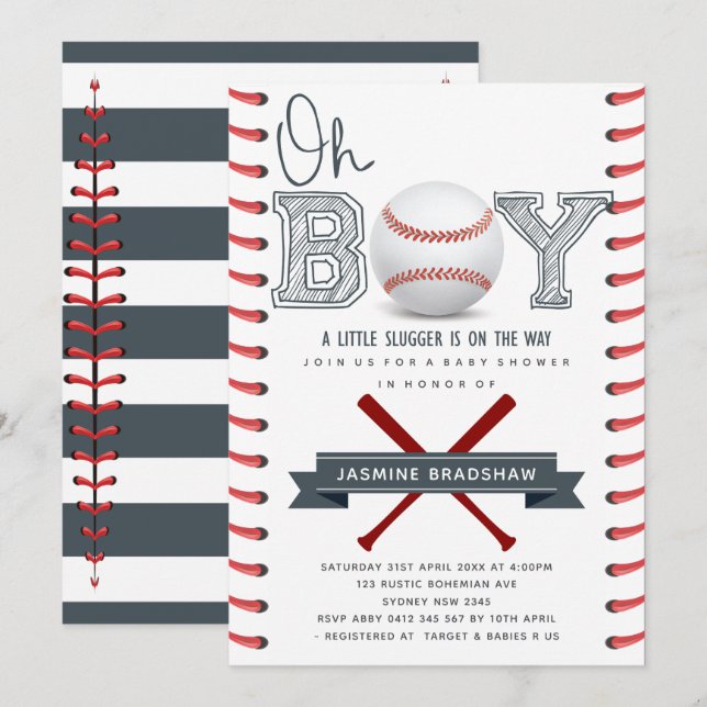 Invitación Baby Shower Oh Boy (Anverso / Reverso)