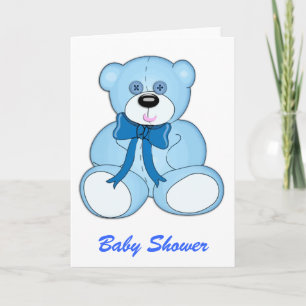 Invitación Baby Shower Oído Teddy Bear con botón azul