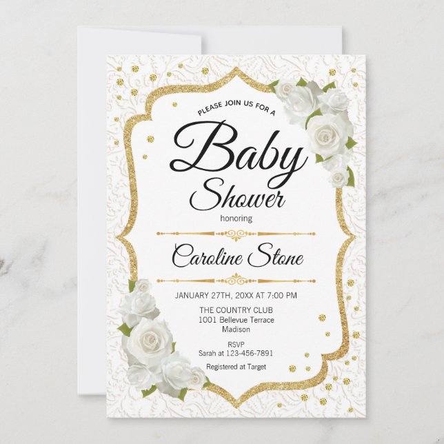 Invitación Baby Shower - Oro blanco (Anverso)