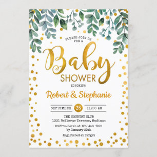 Invitación Baby Shower - Oro botánico verde