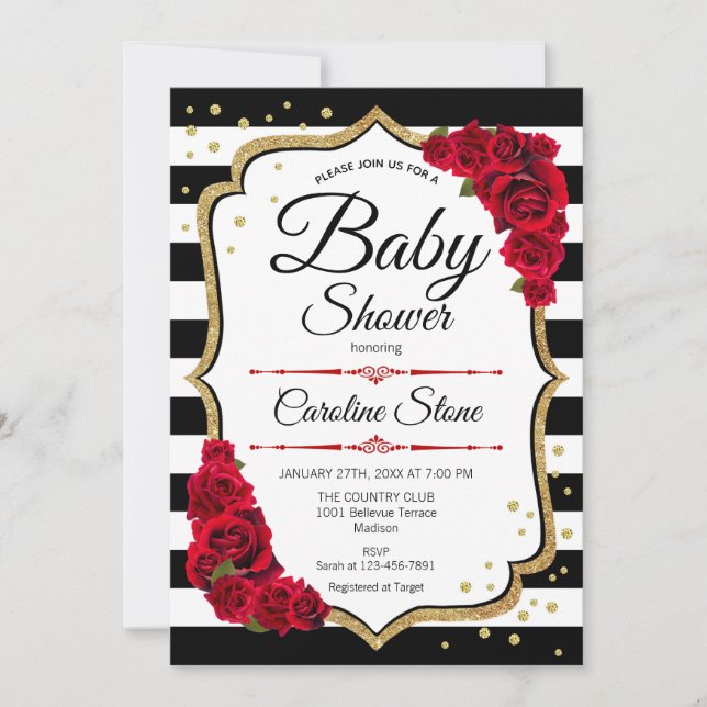 Invitación Baby Shower - Oro rojo blanco (Anverso)