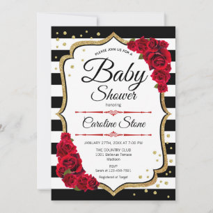 Invitación Baby Shower - Oro rojo blanco