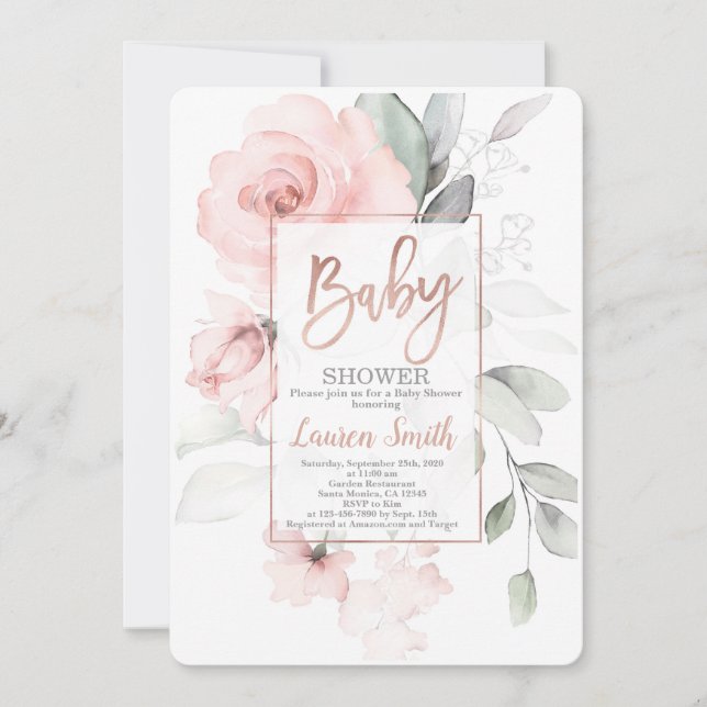 Invitación Baby Shower oro Rosa (Anverso)
