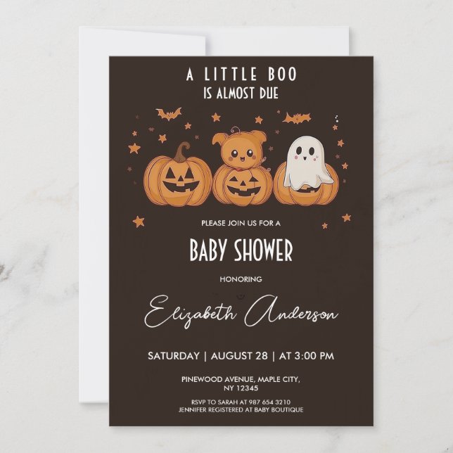 Invitación Baby Shower oscuro y lindo de Halloween (Anverso)