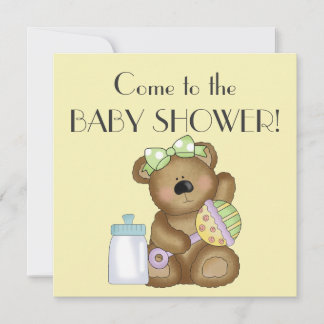 Invitación Baby Shower + Oso Adorable/Biberón/Sonajero