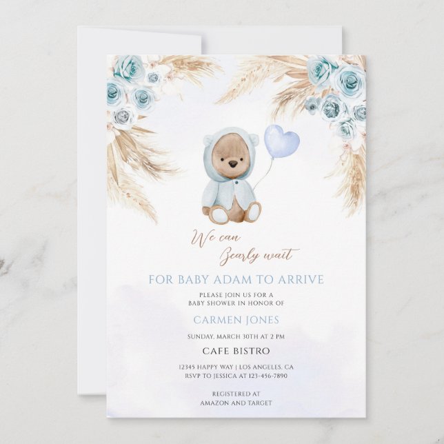 Invitación Baby Shower Oso Teddy Boho (Anverso)