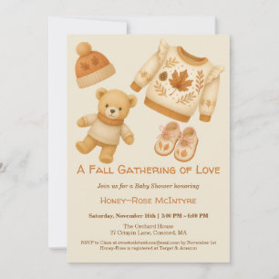 Invitación Baby Shower Otoñal Acogedor   Crema Neutro y Naran