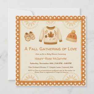 Invitación Baby Shower Otoñal Acogedor Crema Neutro y Naran