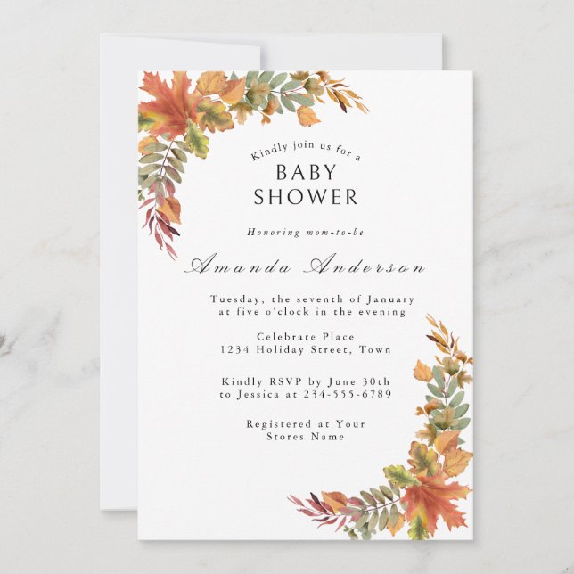 Invitación Baby Shower Otoño Boho Rústico (Anverso)