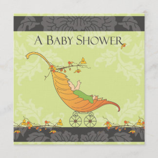 Invitación Baby Shower otoño| Carrito de hoja