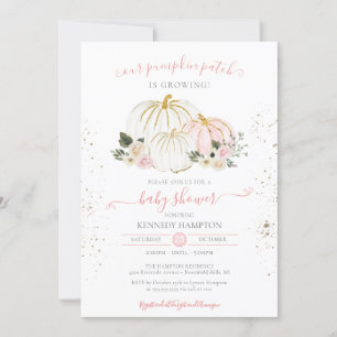 Invitación Baby Shower otoño de calabaza rosa y blanca de Rub