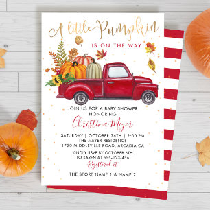 Invitación Baby Shower otoño de la caída del camión rojo de c