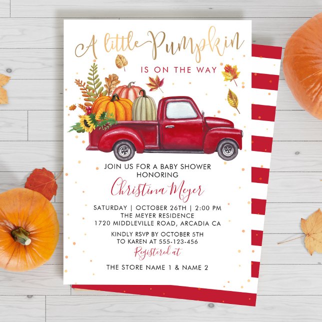 Invitación Baby Shower otoño de la caída del camión rojo de c (Subido por el creador)
