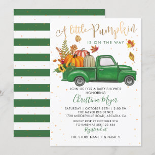 Invitación Baby Shower otoño de la caída del camión verde de