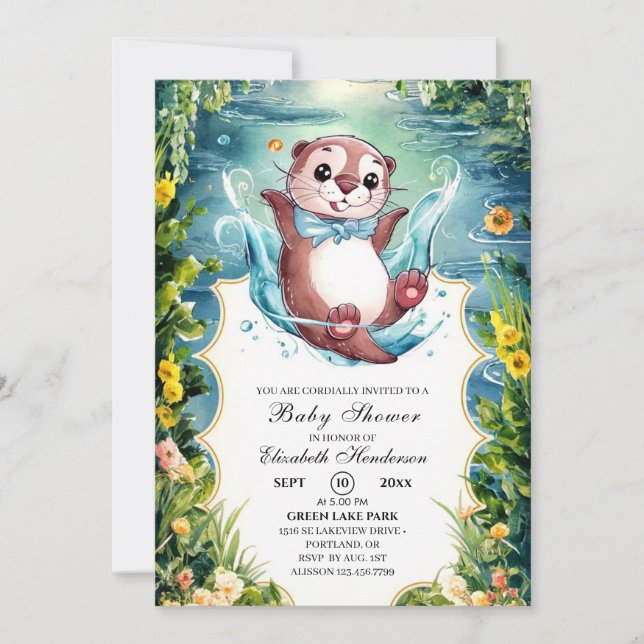 Invitación Baby Shower Otter Watercolor (Anverso)
