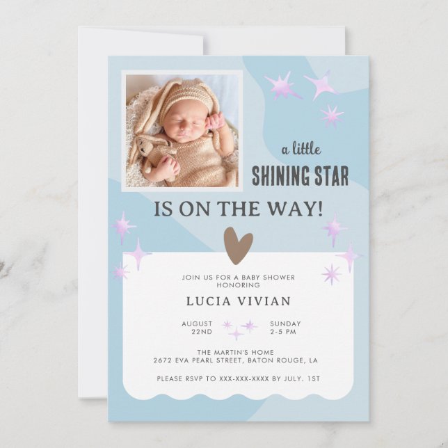 Invitación Baby Shower pacífico de la Estrella Azul del Bebé (Anverso)