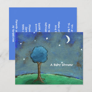 Invitación Baby Shower, Painting Painting Moon Stars Tree