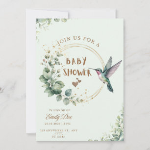 Invitación Baby Shower Pajarito Colibrí con Acuarela de Eucal