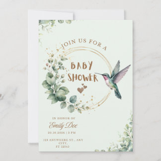 Invitación Baby Shower Pajarito Colibrí con Acuarela de Eucal